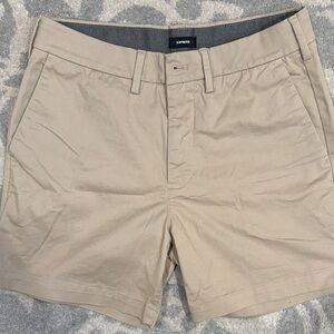 Express Men's Beige Flat Front Shorts 6” inseam